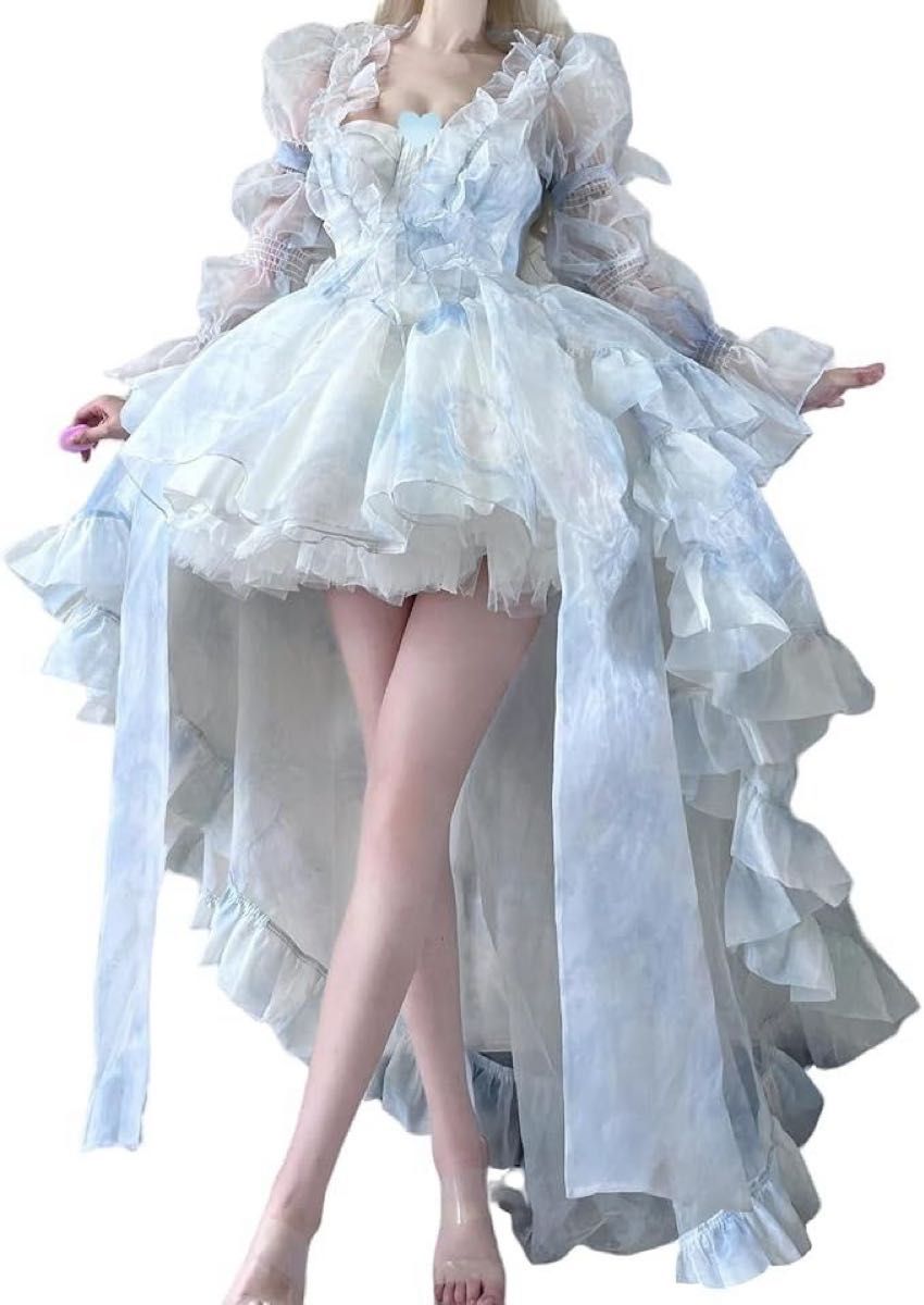 Preview of ボズとガルヤ ロリータ服 花嫁ワンピース 水色 Lサイズ ワンピース+上着 2way
