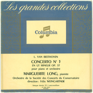 仏Columbia 33FHX5007　ベートーヴェン「ピアノ協奏曲第3番」　マルグリット・ロン　ワインガルトナー　パリ音楽院管