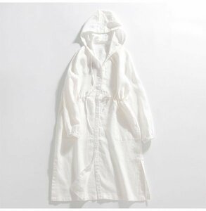 c上着368　長め　ジャケット　羽織物　白色　フリーサイズ　麻100％　リネン　ゆったりとした　チュニック　コート