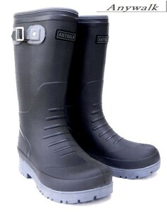 AnyWalk　メンズEVA防水ブーツ17081黒L（約26.0cm）超軽量サイドベルト付長靴 