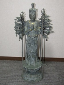 a17-6076[SAN] 大佛師 長田晴山 謹作 ブロンズ 青銅 千手観音菩薩立像 高さ70cm 重さ18.9kg 本物保証 仏教美術