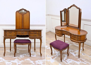 IO28 ネット購入27万円 イタリア製 ロココ調 クラシック ドレッサー 鏡台 三面鏡 木製 彫刻 猫脚 椅子付