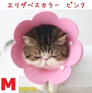 送料無料 Mサイズ エリザベスカラー ピンク 花 ペット 猫 No.839 C