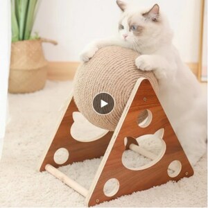 【Sサイズ】猫用サイザル麻スクラッチボール,無垢材のおもちゃ,天然で耐久性のあるボード,猫用クライミングロープ