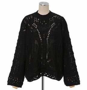 即決 新品タグ付 2021SS mame kurogouchi Curtain Lace Pattern Knitted Pullover 色black サイズ2 マメ 51,700円 KN005