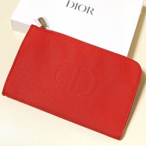 ◆送料無料◆ Dior ディオール レッド フラット 綿 ポーチ ノベルティ 赤 コスメポーチ 化粧ポーチ ノベルティー 非売品 丈夫