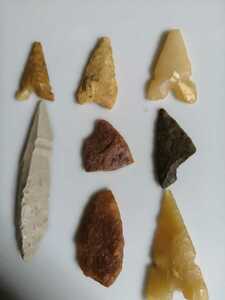 石器 8ケセット 矢尻 矢じ、中期旧石器時代の尖頭器、削器、剥片石器。