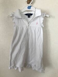 ラルフローレン polo ノースリーブ　ポロシャツ　チュニック　白　ポニー　6T 120サイズ フリル　ラブリー　キッズ襟付き 女の子