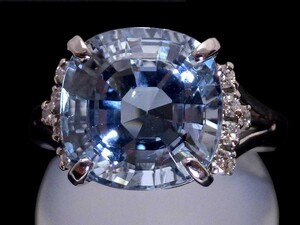 アクワマリン ダイヤモンドリング Pt900 7.0g 15号 ソーティング付き　Jewelry Aquamarine5.26ct Dia0.17ct Ring
