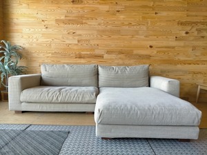 ◎カウチソファ　朝日木材加工　コーナーソファ　フェザークッション　ゆったりサイズ　ワイド　家具