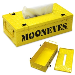 送料込み mooneyes MOON イエロー 黄色 スティール ティッシュ ボックス カバー 縞板 ムーンアイズ ティッシュケース ガレージ 車 お部屋に