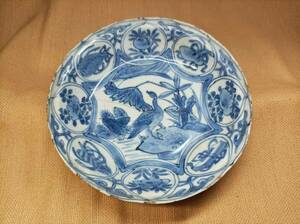 中国 唐物 古瓷 時代物 明染付鷺紋皿