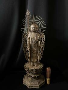 井波彫刻 大型高46cm 総楠材　仏教工芸品　古美術　時代彫刻 仏師で仕上げ品　地蔵菩薩立像