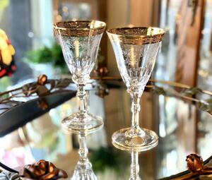 【豪華】 イタリア製 ワイングラス ペアグラス ゴールドリング 切子 グラス ゴールド カットガラス ペアワイングラス