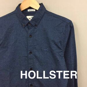 【良品】ホリスター HOLLISTER ボタンダウンシャツ カモメロゴ 刺繍 長袖 シャツ トップス 男性用 メンズ ネイビー Sサイズ ∬★