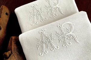 フランス製　アンティーク　イニシャル刺繍入り　テーブルナプキンセット　リネンクロス
