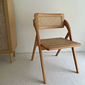 職人手作り ラタン家具 ラタンチェア 椅子 北欧 折り畳み式チェア 籐家具 天然木 チーク材 1脚