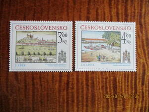 ブラチスラバ城の名画ードナウ川越しに見る城ほか　２種完　未使用　1980年　チェコスロバキア共和国　VF/NH