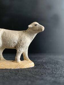 フランス 1920-50s 素焼き ひつじ 羊 彫刻 動物 猫 犬 オブジェ皿 器 骨董 アンティーク E