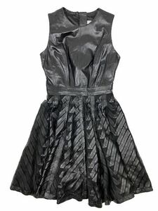 13AW ミリー milly ラムレザー ノースリーブ ドレス ワンピース カッティングメッシュ スカート 黒 ブラック サイズUS2