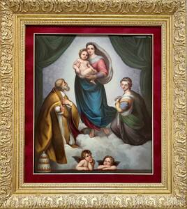 ■KPM真作 特大判19世紀手描き陶板画 システィーナの聖母