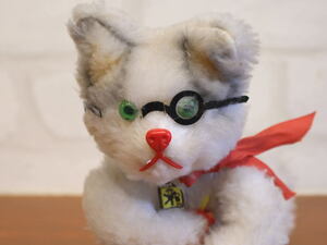 ▲DO200▲ ビンテージ　編み物をするネコちゃん(ぜんまい)　メーカー不詳 vintage Cat 人形 ぬいぐるみ ドール ネコ