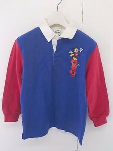 ◇ Disney ディズニー キッズ 子供服 ミッキーマウス 90S エナメル ポロシャツ サイズM 7/8 ネイビー メンズ 1204270001692