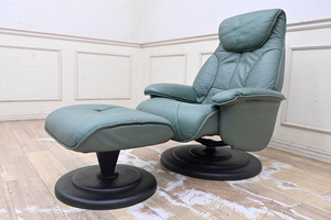 HS22 上質本革 使用 リクライニングソファー パーソナルチェア 回転式 一人掛け椅子 オットマン付き