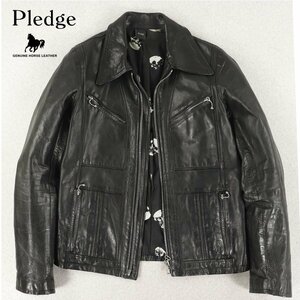 参考価格￥102,900- 日本製 美品 Pledge プレッジ 馬革 ホースハイド レザー 襟付き シングル ライダース ジャケット 黒 ブラック
