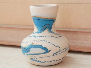 Nemadji Pottery　ネマジ陶器　花器　花瓶　フラワーベース　マーブル模様　ターコイズ　素焼き　フォークアート　ネイティブアメリカン