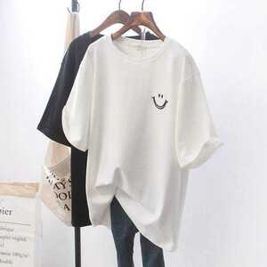 レディース　ゆったり　ニコちゃんTシャツ　半袖　韓国ファッション　スマイル　白T