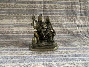 ヒンドゥー教美術 銅製 シヴァ神像 パールパティー像 ガネーシャ像 シヴァファミリー像 置物 古物 愛蔵品