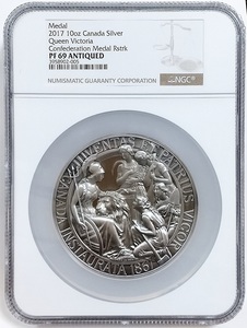 世界4枚 2017年 カナダ ウナとライオン 10オンス 銀メダル アンティーク 銀貨 NGC PF69 ANTIQUED 10oz 1867年 コンフェデレーションメダル