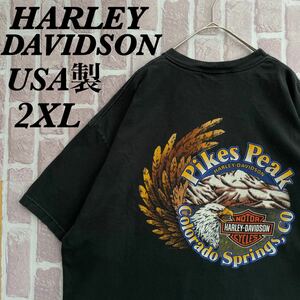 USA製 ハーレーダビッドソン　ハーレー　イーグル　ビッグプリント　Tシャツ　シャツ　バンドTシャツ　2XL