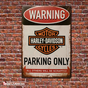 ブリキ看板 20×30㎝ HARLEY-DAVIDSON PARKING ONLY ハーレー ガレージ スチール アンティーク アメリカンインテリア 世田谷ベース 新品