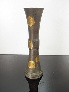 秦蔵六 立鼓式 塗金銅花器 高さ21cm 花入 花瓶