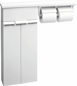 新品・『薄型壁付けタイプのトイレ収納・2連式ペーパーホルダー付』気になるトイレブラシもスッキリ収納可能です