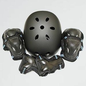 新品 未使用 ヘルメット edunamay T-9Y (青, L) プロテクタ- ３点（肘・膝・手首）セット スケボ-