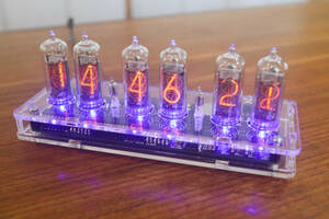＜ニキシー管付き完成品＞IN-14 ニキシー管時計　LED バックライト付き6桁表示