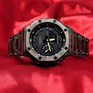 未使用・新品・Gショックカスタム本体付きGA2100海外ステンレス製迷彩柄フルメタルミリタリーモデルメンズ腕時計 ・カシオーク 