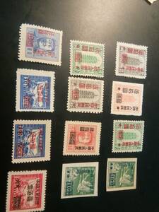 新中国、1950期発行 ：人民郵政加刷切手、各種約60枚、ヒンジ付き/ヒンジ無し/未使用ロット、状態良好のみ