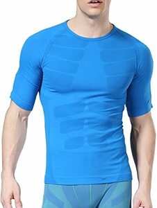 ブルー XL LeoSport メンズ ?袖 着圧スポーツ インナー 加圧Tシャツ ユニタードスポーツ 胸筋 骨盤矯正 機能性 