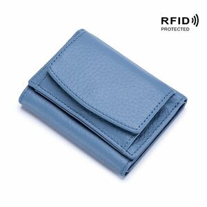 財布 レディース 三つ折り財布 メンズ 本革 牛革 二つ折り 使いやすい スキミング防止 コンパクト かわいい プレゼント ミニ財布 ブルー