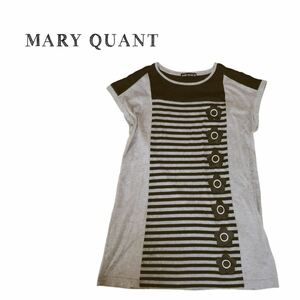 送料無料　MARY QUANT レディース 半袖Tシャツ　グレー　ブラック　黒　Mサイズ　ボーダー　切り替え チュニックTシャツ　デイジー