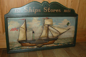 古いストアサイン(EST Ships Stores 1851)・ヴィンテージ・アート・ドイツ・木製看板