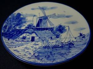 昭和早期　オランダアムステルダム土産品　DELFT BLUE　飾り皿　上手　HAND PAINTED　陶磁器研究