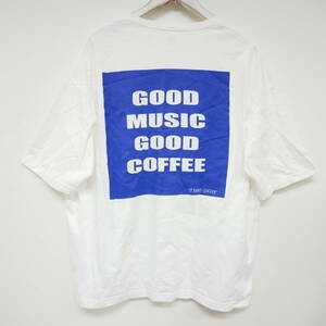 【1円】良好 STEREO COFFEE ステレオコーヒー オリジナル ポケットTシャツ GOOD MUSIC GOOD COFFEE WHITE×BLUE 白 L