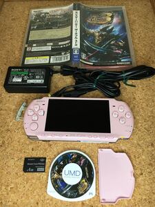 【値下げ、極美品、動作確認済】SONY PSP 3000 ブロッサムピンク 純正充電器付 メモリースティック4GB付 モンスターハンターポータブル3rd