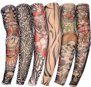 アームスリーブ タトゥースリーブ フェイクタトゥー 6種類 ６枚セット アームカバー　入れ墨アームカバー　日焼け止め 6種類のタトゥー