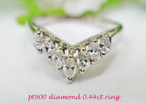 PT900 マーキスカット ダイヤモンド 0.44ct V字 リング サイズ「15」 3.78g プラチナ ダイヤ